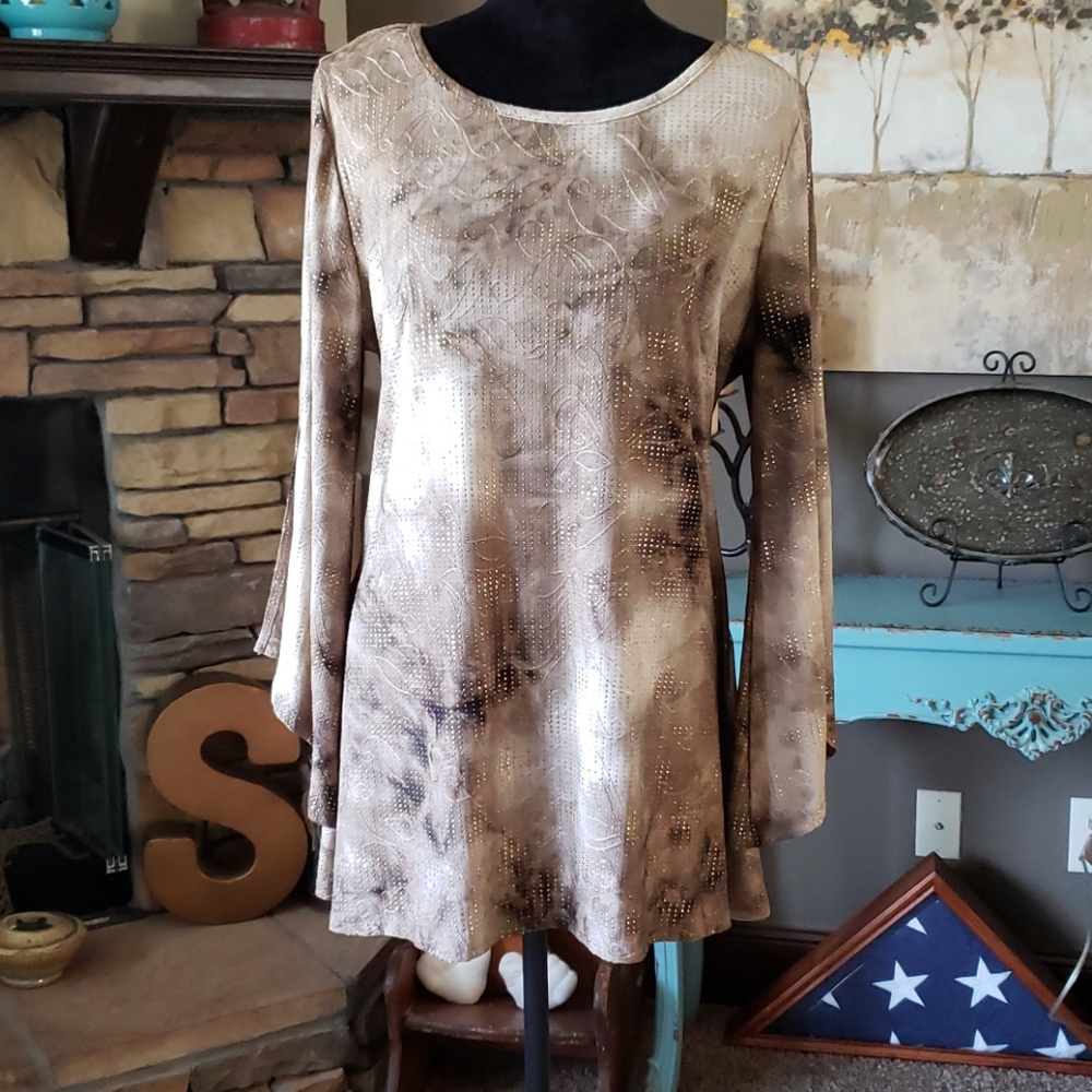 New Directions Brown and Gold Embellished Blouse